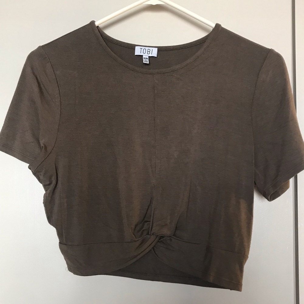 ✨Moving Sale✨ Tobi Taupe Twist Front Crop Top M